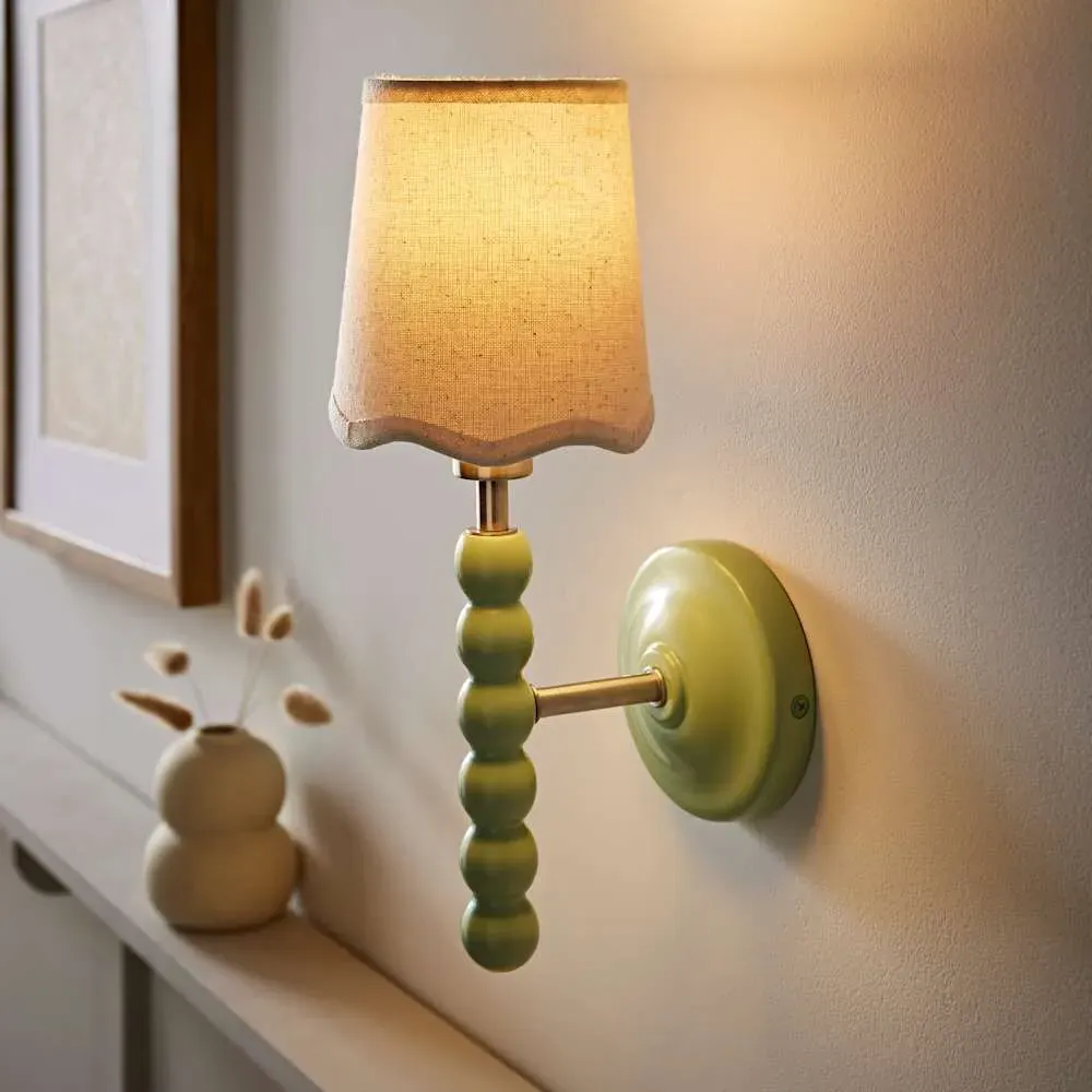 Scallop Shade Bobbin Wall Light 2 Pack - Green, Wood