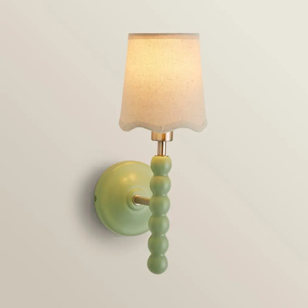 Scallop Shade Bobbin Wall Light 2 Pack - Green, Wood