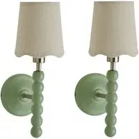 Scallop Shade Bobbin Wall Light 2 Pack - Green, Wood