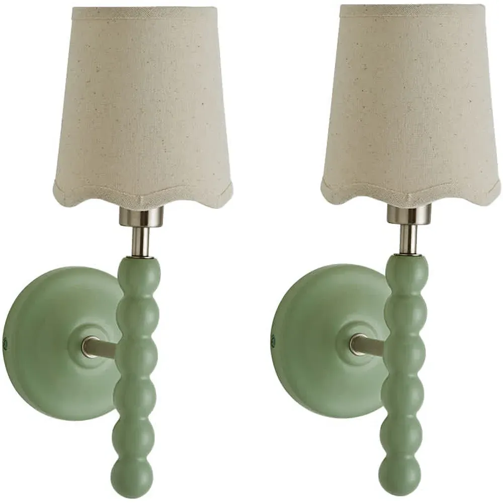 Scallop Shade Bobbin Wall Light 2 Pack - Green, Wood