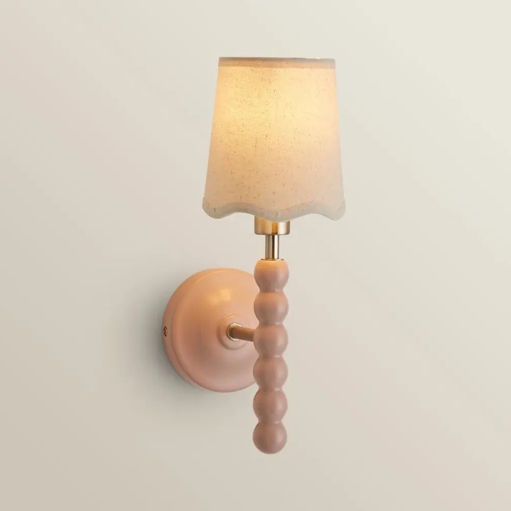 Scallop Shade Bobbin Wall Light 2 Pack - Pink, Wood