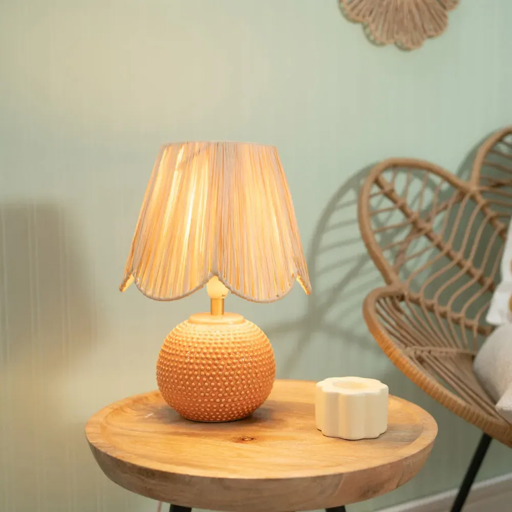 Sebby Globe Table Lamp 2 Pack with Raffia Shade - Orange, Ceramic