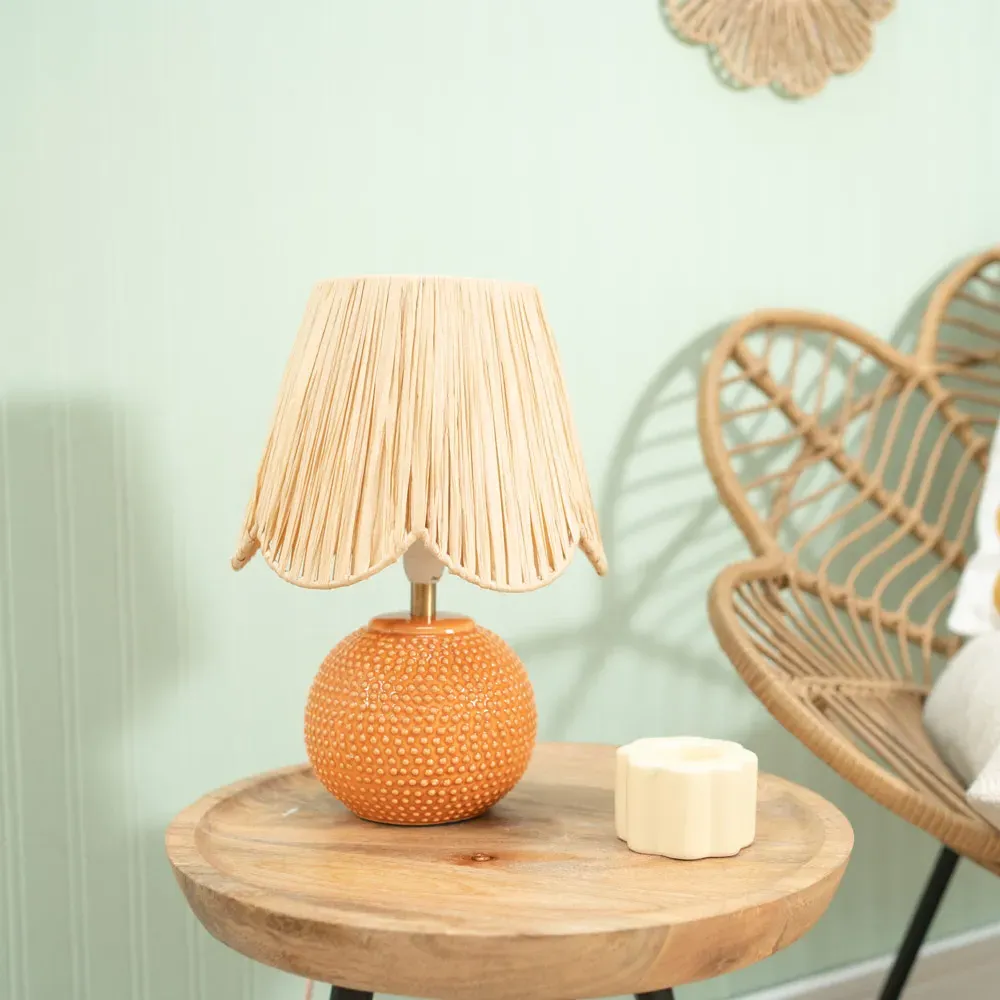 Sebby Globe Table Lamp 2 Pack with Raffia Shade - Orange, Ceramic