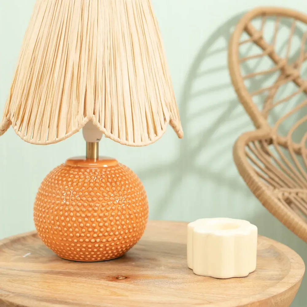 Sebby Globe Table Lamp 2 Pack with Raffia Shade - Orange, Ceramic