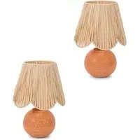 Sebby Globe Table Lamp 2 Pack with Raffia Shade - Orange, Ceramic