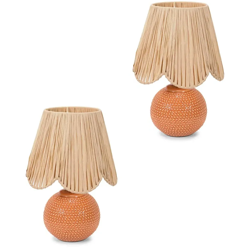 Sebby Globe Table Lamp 2 Pack with Raffia Shade - Orange, Ceramic