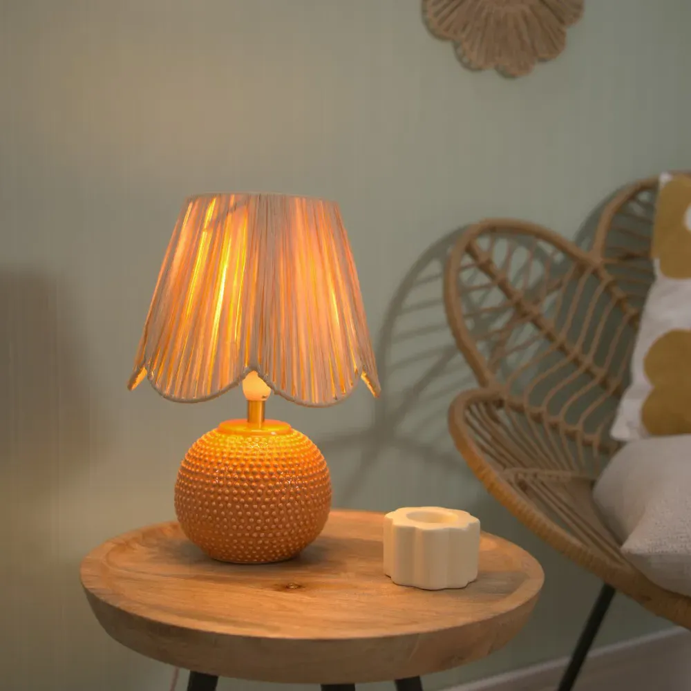 Sebby Globe Table Lamp with Raffia Shade - Orange, Ceramic
