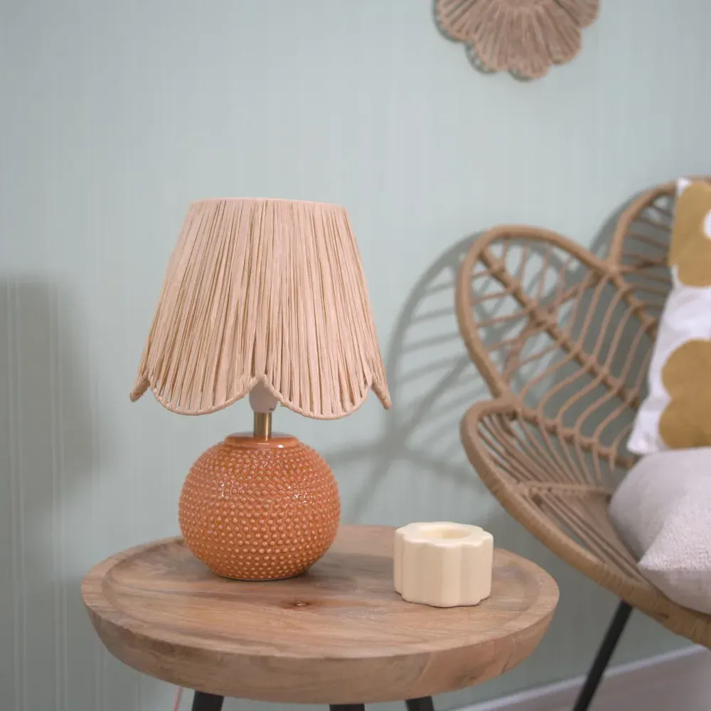 Sebby Globe Table Lamp with Raffia Shade - Orange, Ceramic