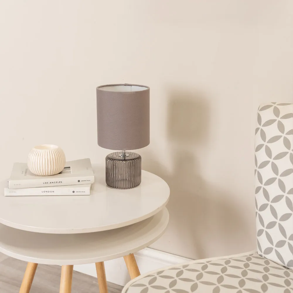 Set of 2 LED Table Lamps - Grey, Smoked Glass