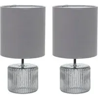 Set of 2 LED Table Lamps - Grey, Smoked Glass