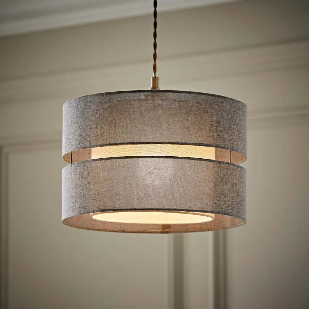 Sophia 2 Tier Ceiling Drum Lamp Shade - Grey, Linen