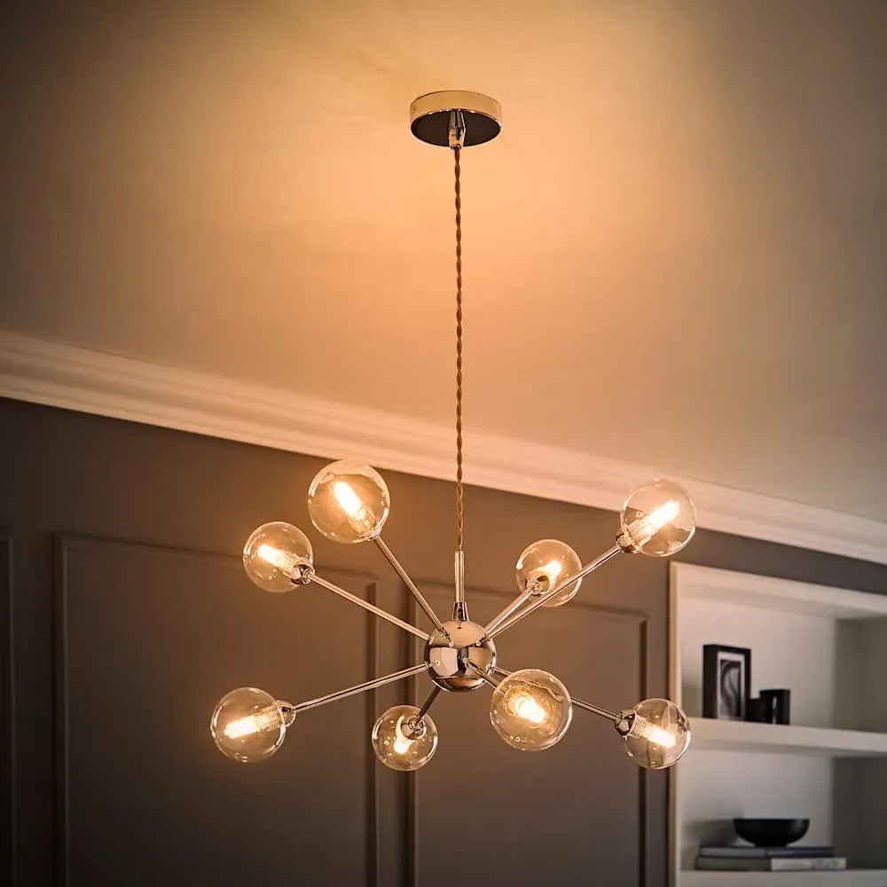 Sputnik 8 Way Pendant Ceiling Light with Bulbs - Chrome