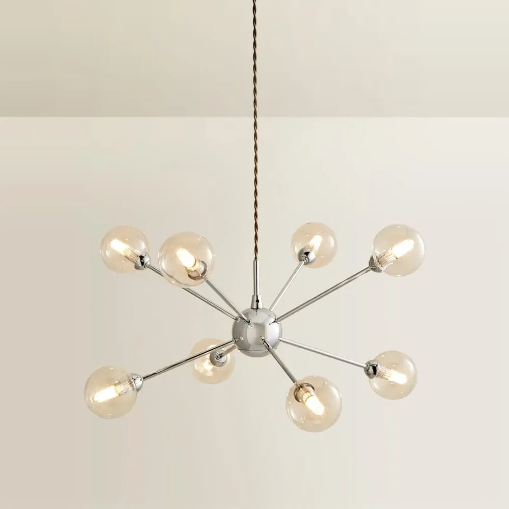 Sputnik 8 Way Pendant Ceiling Light with Bulbs - Chrome
