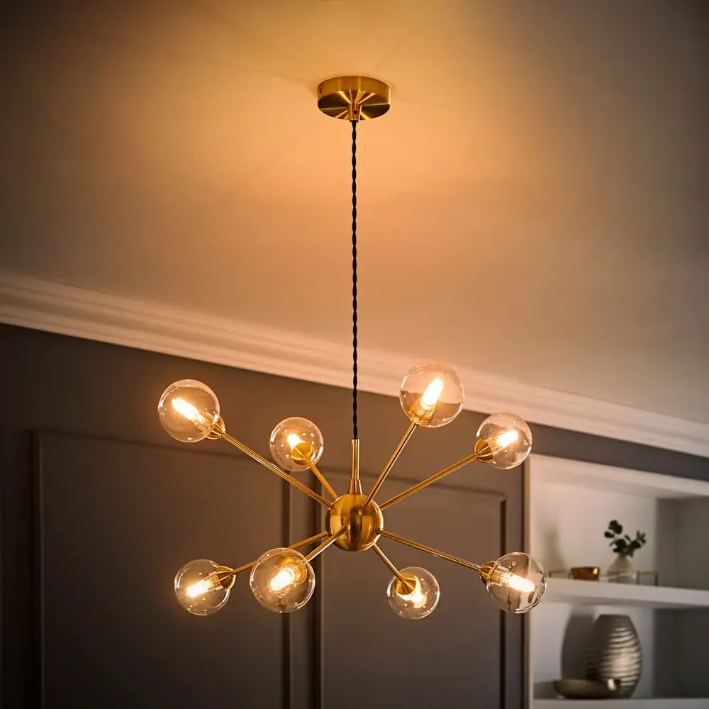 Sputnik 8 Way Pendant Ceiling Light with Bulbs - Gold