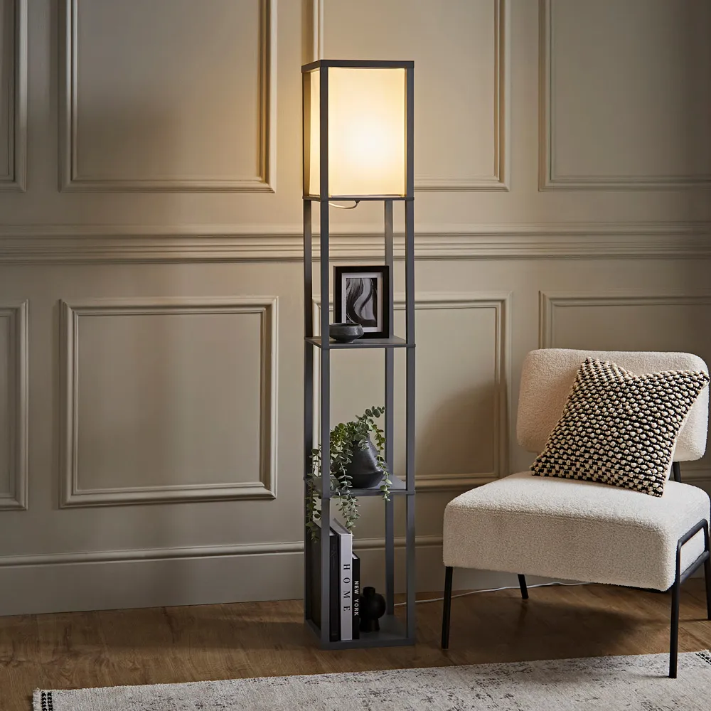 Struttura 3 Shelf Floor Lamp with Storage - Grey