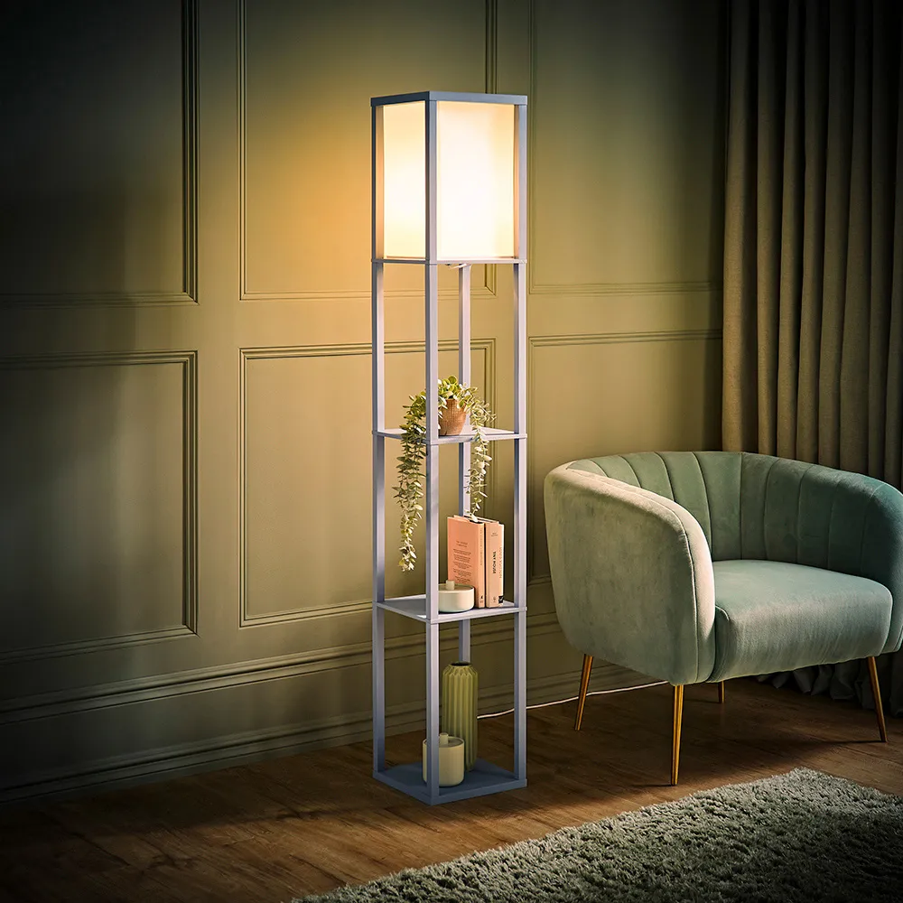 Struttura Shelving Unit Floor Lamp with Bulb - Blue, Fabric