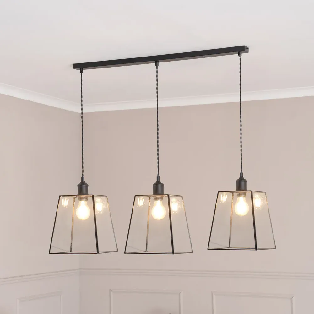 Susie 3 Drop Glass Lantern Ceiling Pendant Light - Black