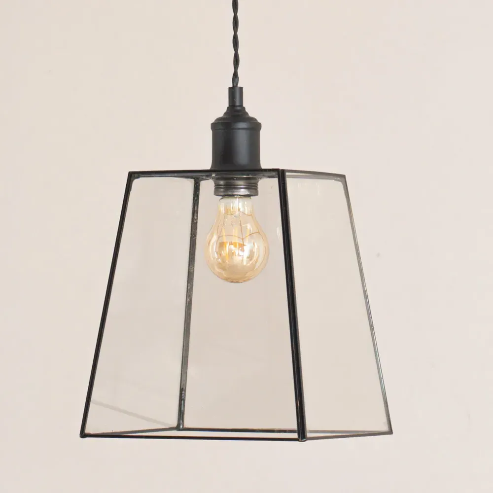 Susie 3 Drop Glass Lantern Ceiling Pendant Light - Black