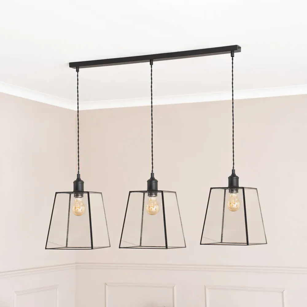 Susie 3 Drop Glass Lantern Ceiling Pendant Light - Black