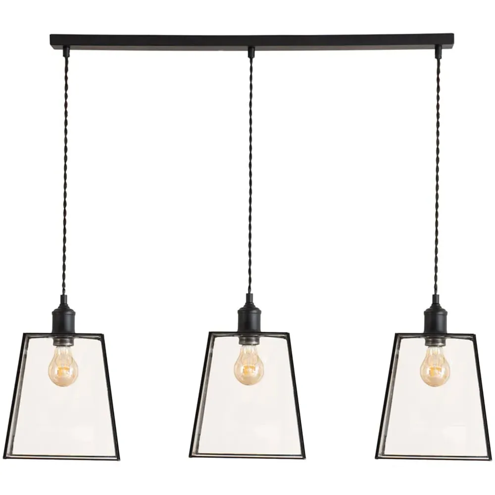Susie 3 Drop Glass Lantern Ceiling Pendant Light - Black