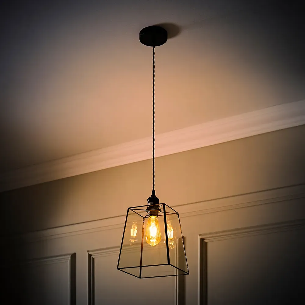 Susie Single Glass Lantern Ceiling Pendant Light - Black