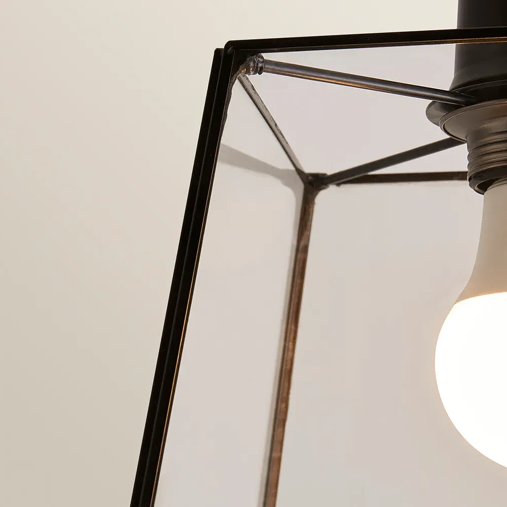 Susie Single Glass Lantern Ceiling Pendant Light - Black