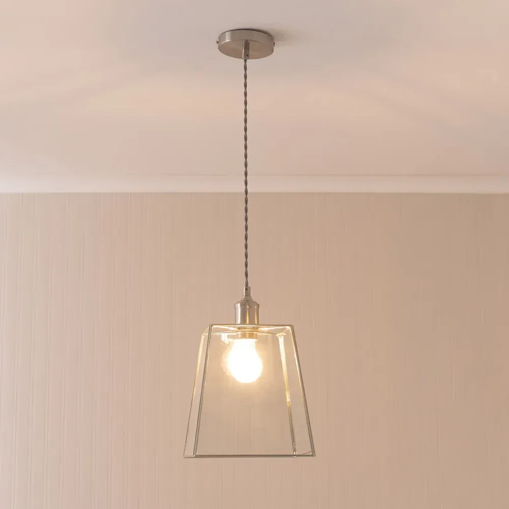 Susie Square Glass Lantern Ceiling Pendant Light - Silver