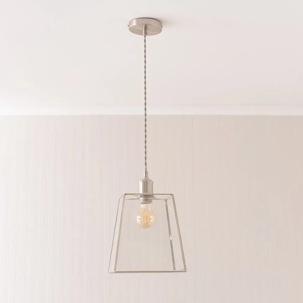 Susie Square Glass Lantern Ceiling Pendant Light - Silver