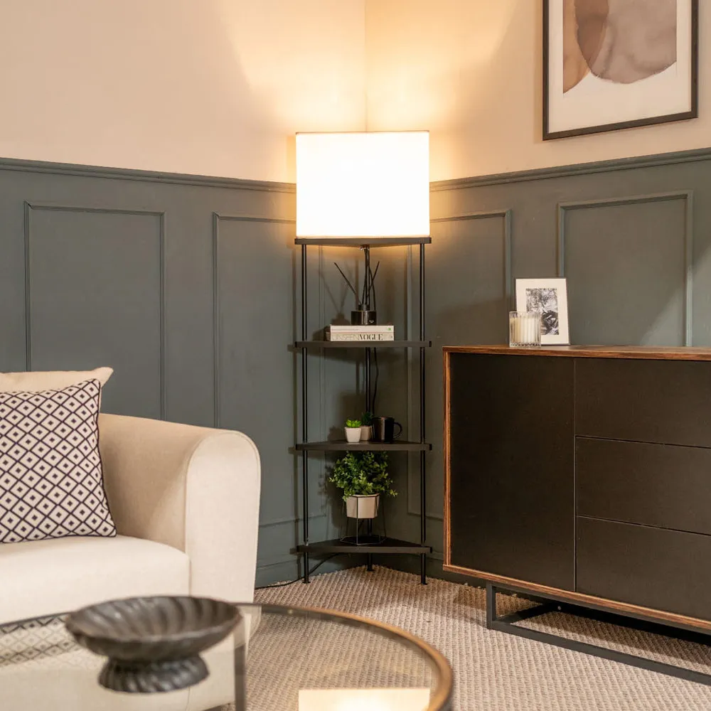 Tasca 3 Tier Triangular Floor Lamp with Shelves - Black