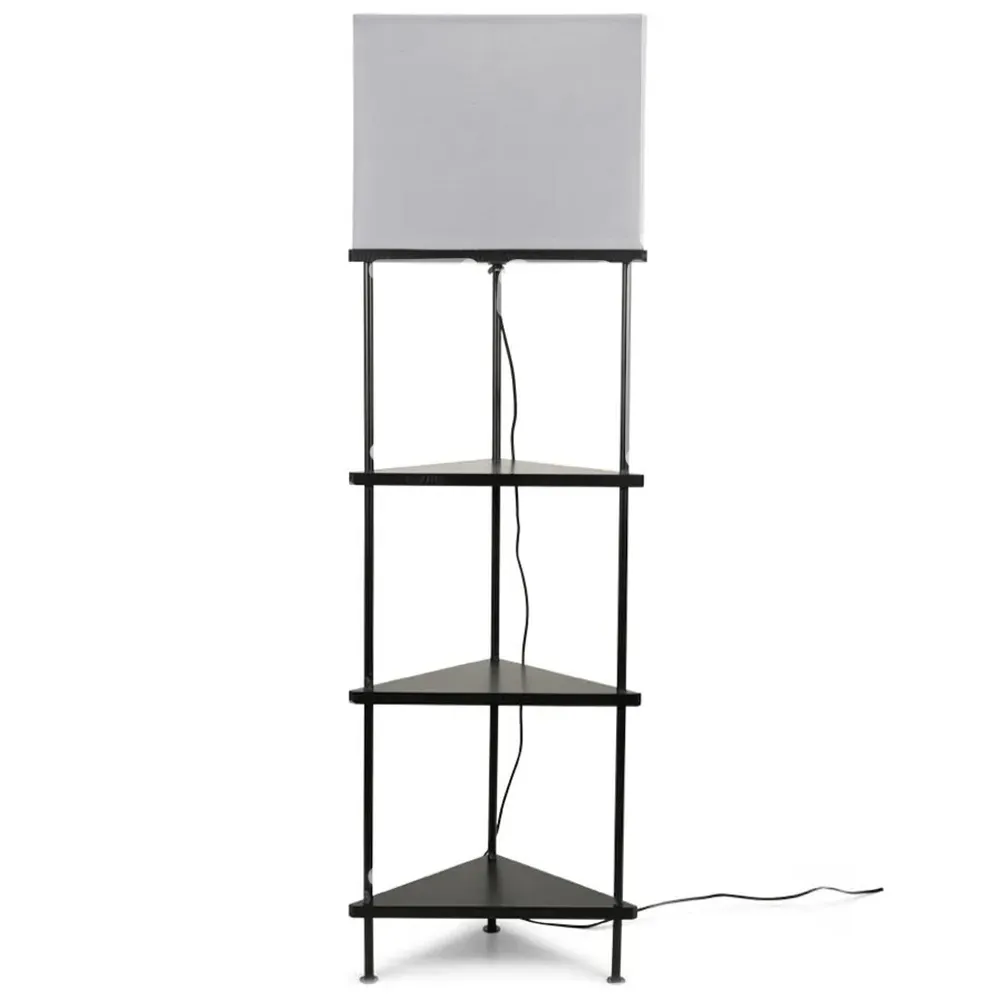 Taska Corner Floor Lamp with 3 Shelves - Black, Wood image