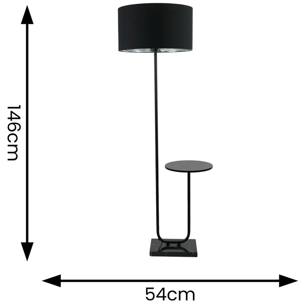 Tavel LED Floor Lamp with Table - Black, Fabric