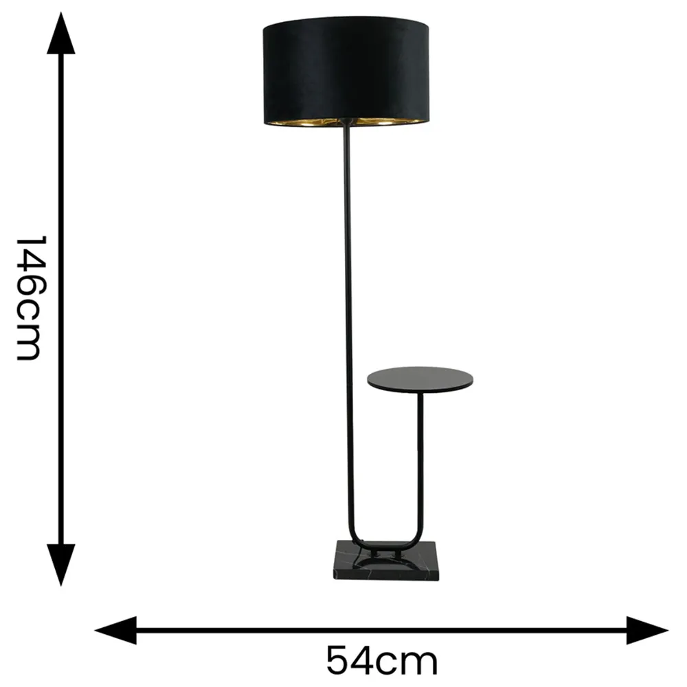 Tavel LED Floor Lamp with Table - Black, Velvet