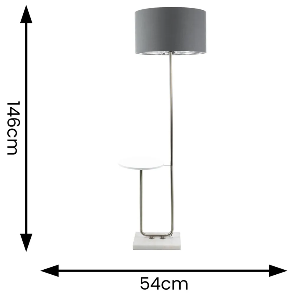 Tavel LED Floor Lamp with Table - Chrome, Fabric