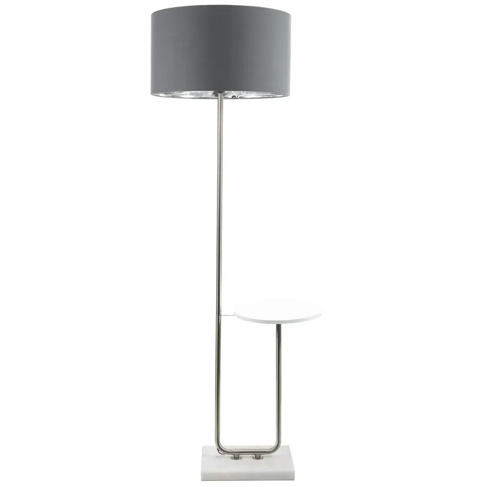 Tavel LED Floor Lamp with Table - Chrome, Fabric