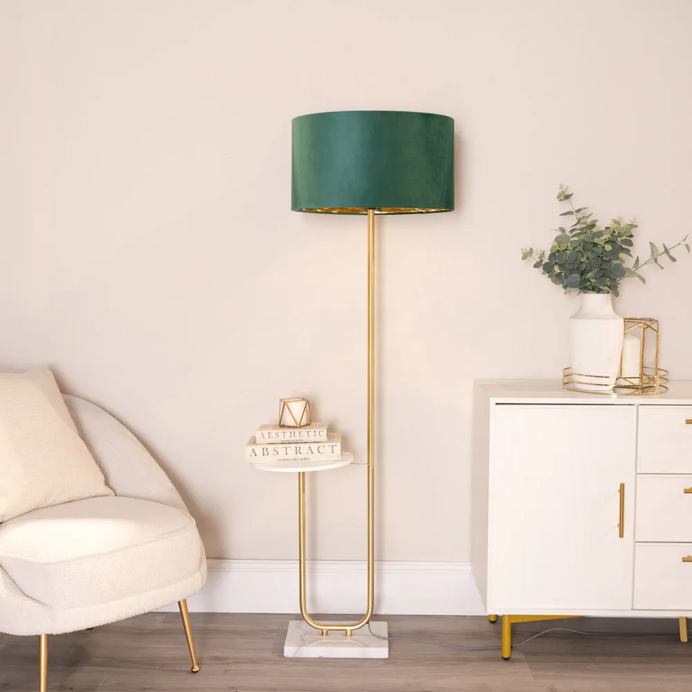 Tavel LED Floor Lamp with Table - Gold, Velvet