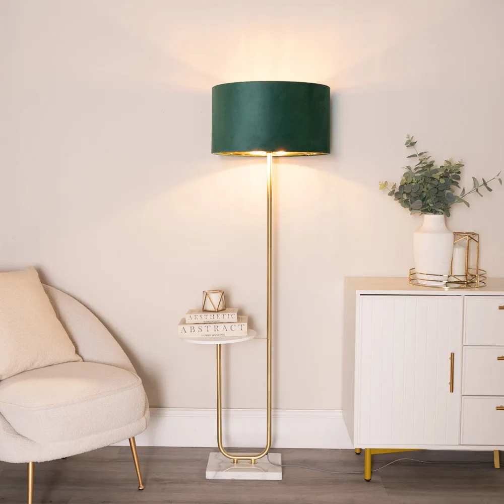 Tavel LED Floor Lamp with Table - Gold, Velvet