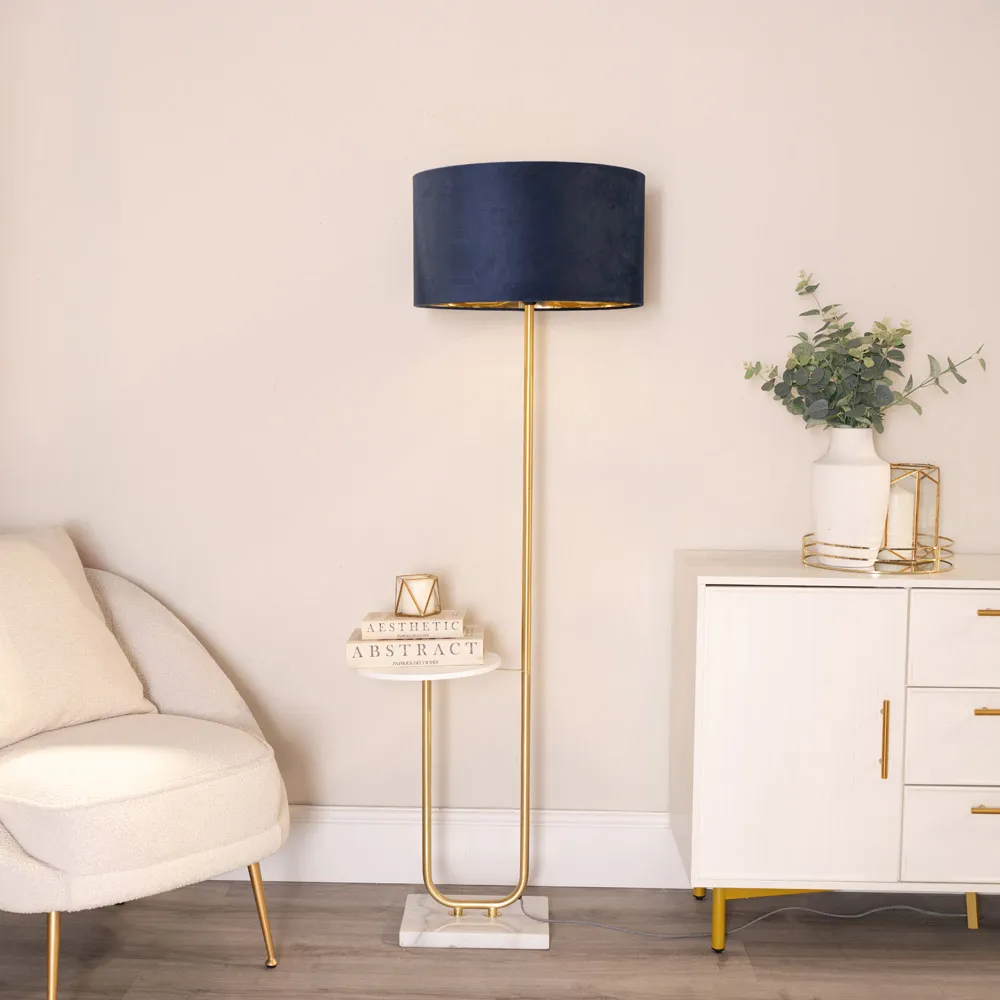 Tavel LED Floor Lamp with Table - Gold, Velvet