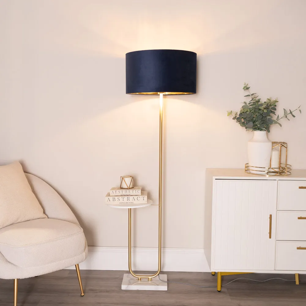 Tavel LED Floor Lamp with Table - Gold, Velvet