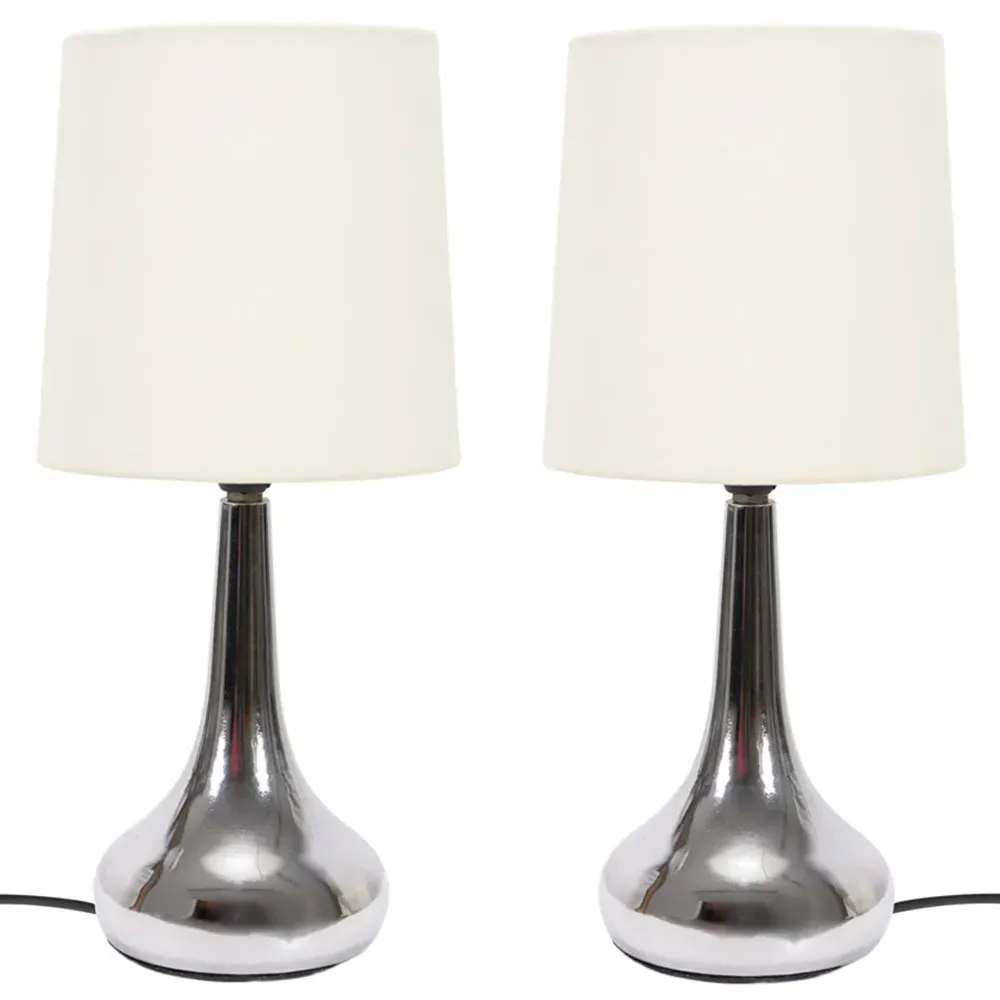 Teardrop Touch Table Lamp 2 Pack - Cream, Chrome image