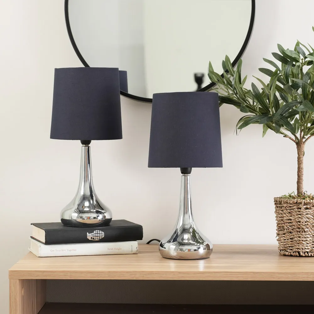 Teardrop Touch Table Lamp 2 Pack - Navy, Chrome