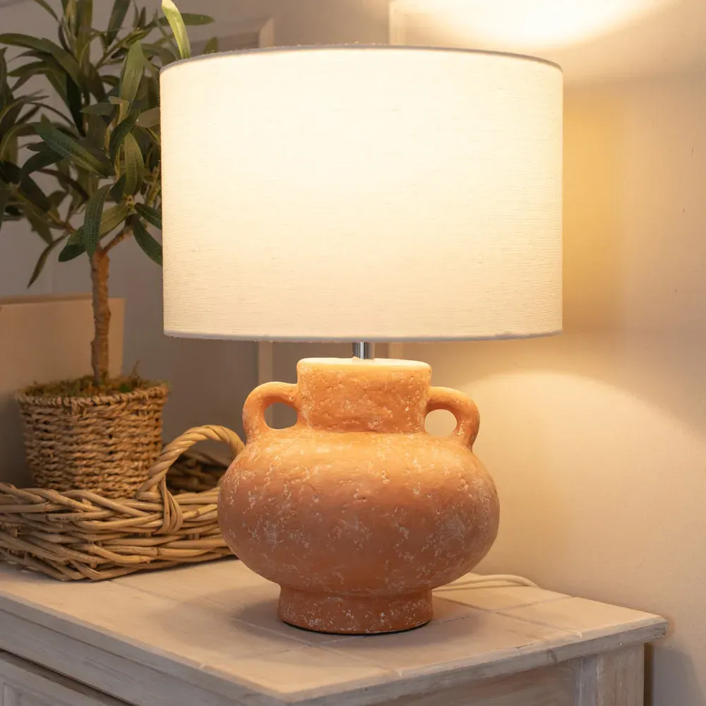 Theo Linen Drum Shade Vase Table Lamp - Terracotta
