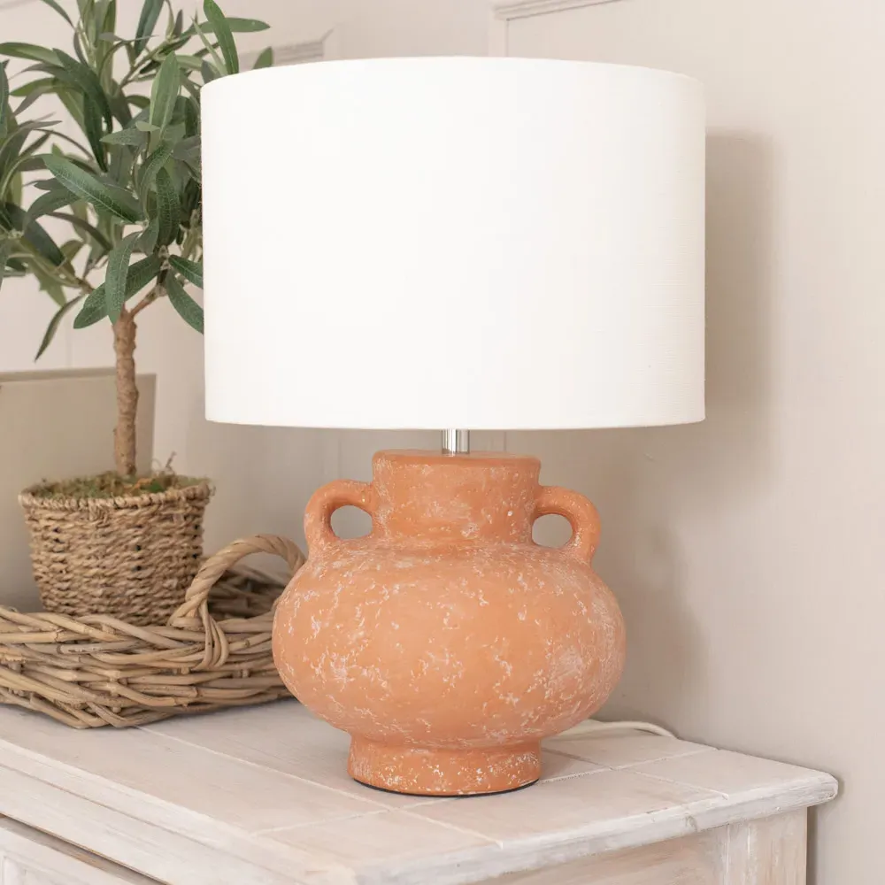 Theo Linen Drum Shade Vase Table Lamp - Terracotta
