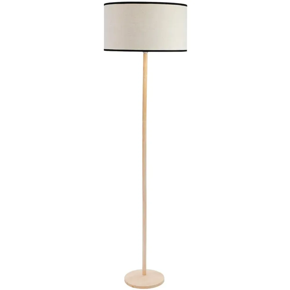 Triston Drum Shade Floor Lamp with Black Edge - Light Wood image