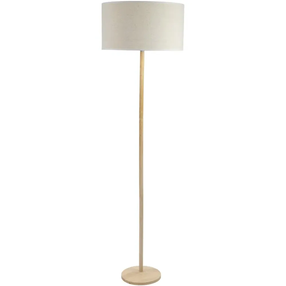 Triston Drum Shade Floor Lamp with White Edge - Light Wood