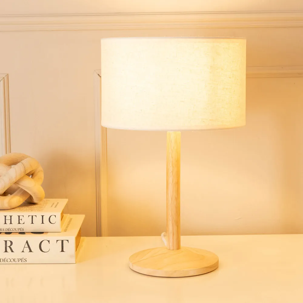 Triston Drum Shade LED Table Lamp - Cream, Wood