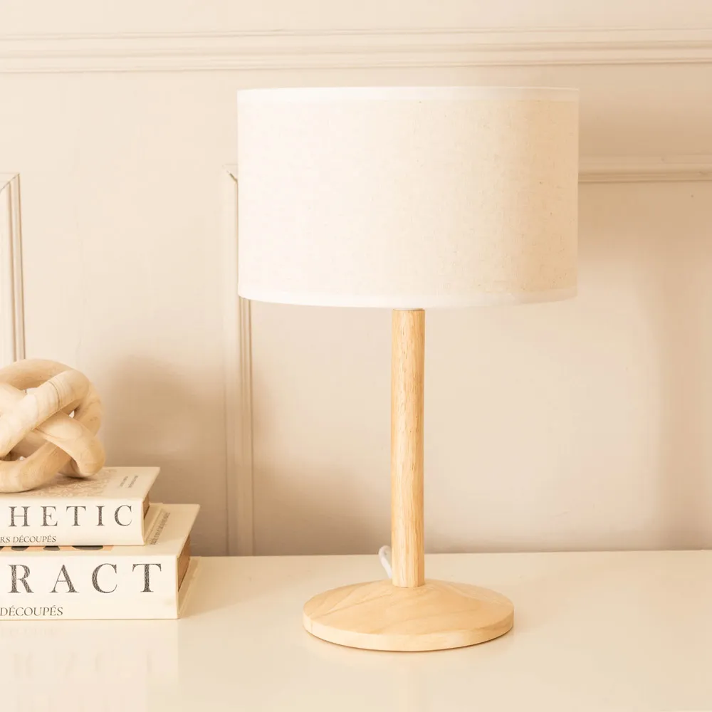Triston Drum Shade LED Table Lamp - Cream, Wood