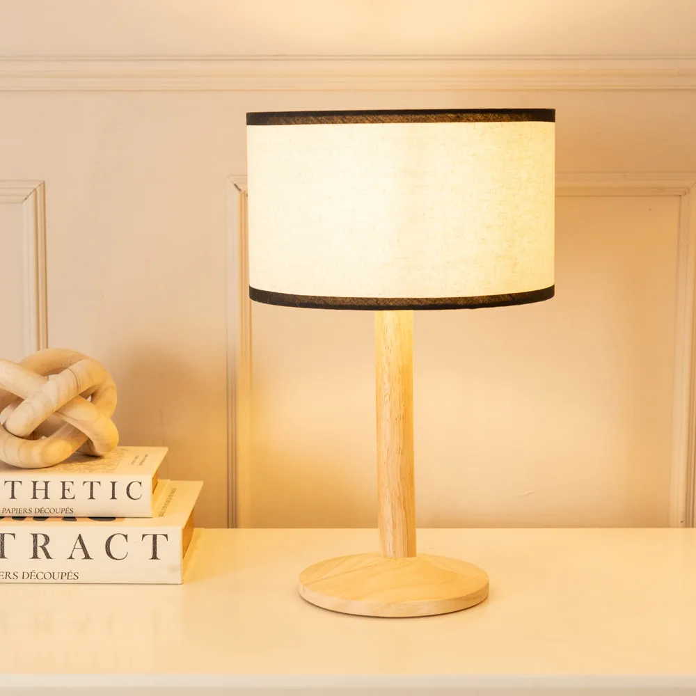 Triston Drum Shade LED Table Lamp - Cream, Wood