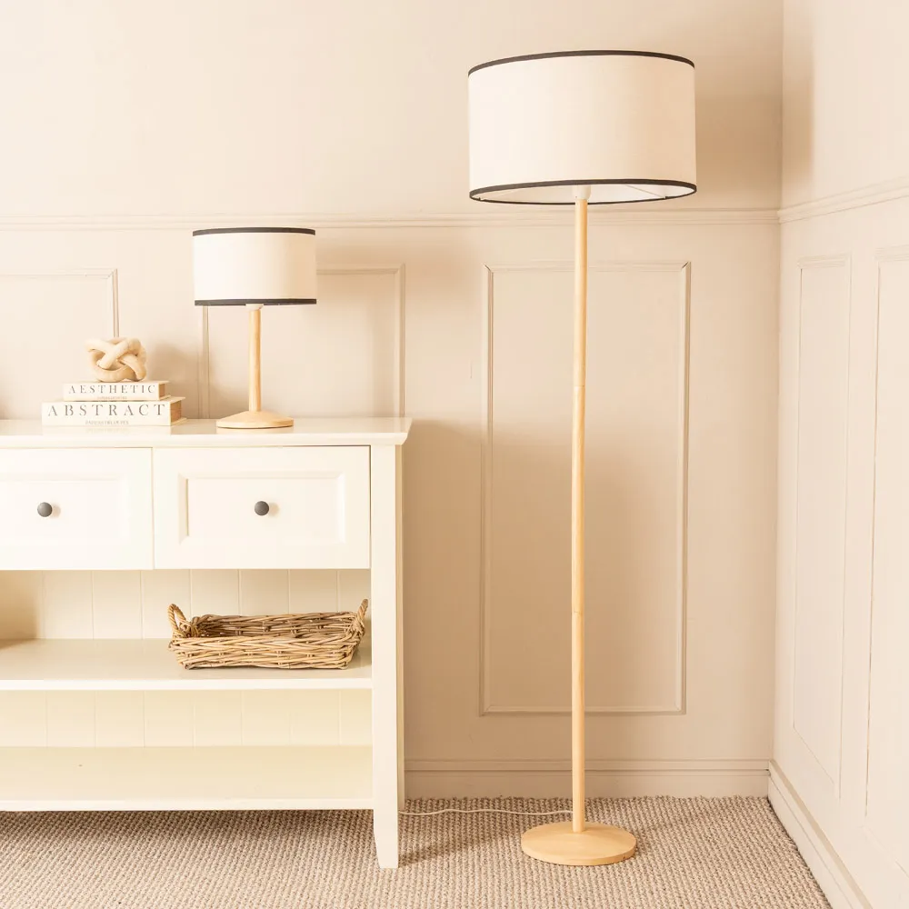 Triston Drum Shade LED Table Lamp - Cream, Wood