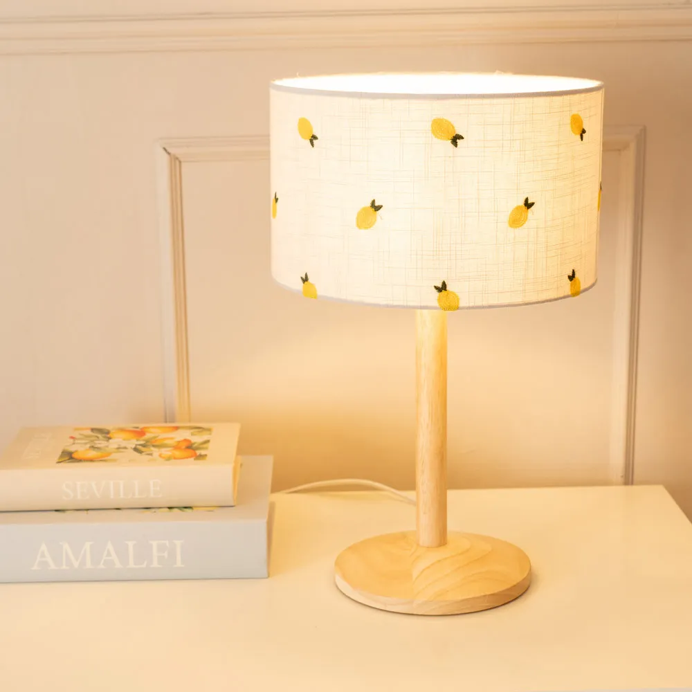 Triston Lemon Embroidered LED Table Lamp - Cream, Wood
