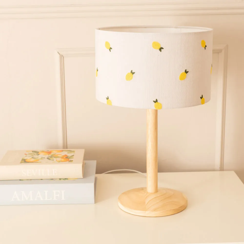 Triston Lemon Embroidered LED Table Lamp - Cream, Wood